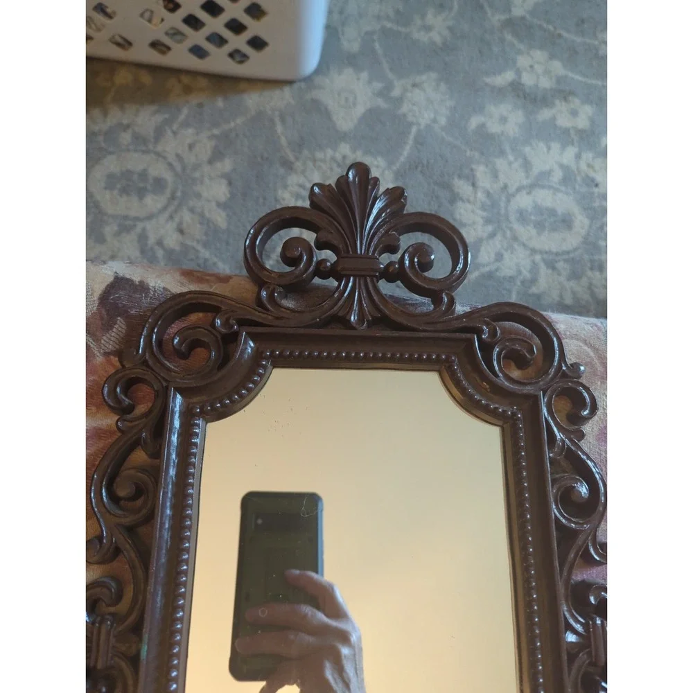 Vintage 1970 Hollywood Regency Wall Mirror Shelf Gothic MCM BOHO Painted